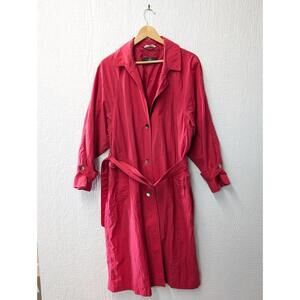 Vintage Orvis Nylon Red Long Trench Coat With Belt Women's Size Large